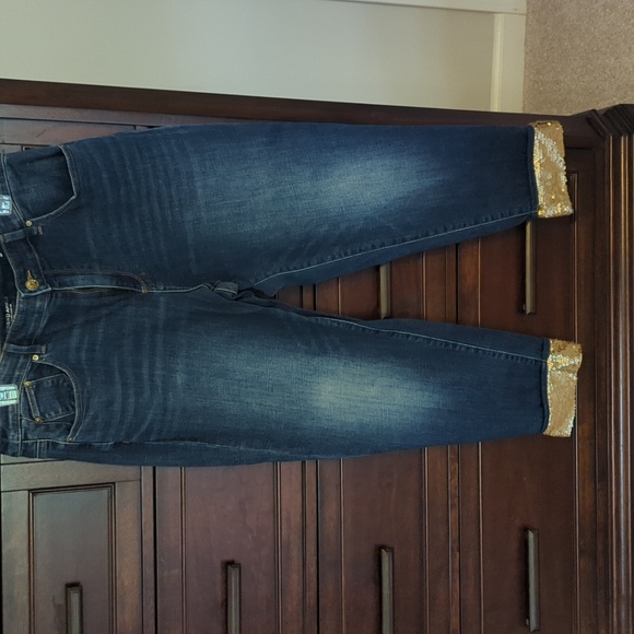 Chico's boyfriend ankle gold sequin cuff jeans - Picture 1 of 4